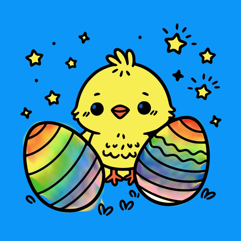 cute easter chick with eggs