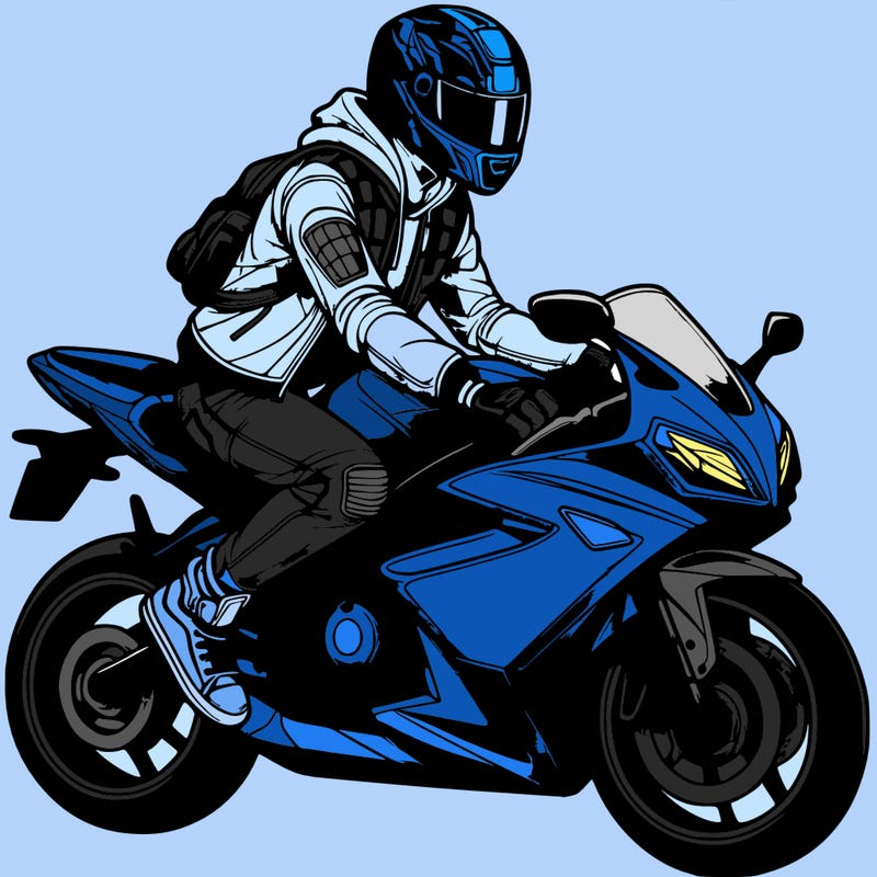 realistic biker boy with biker helmet on sports bike