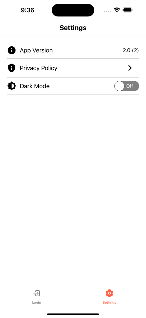 Enagic App settings screen showing app version, privacy policy, and dark mode toggle.