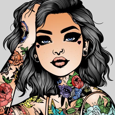 realistic girl with tattoos all over