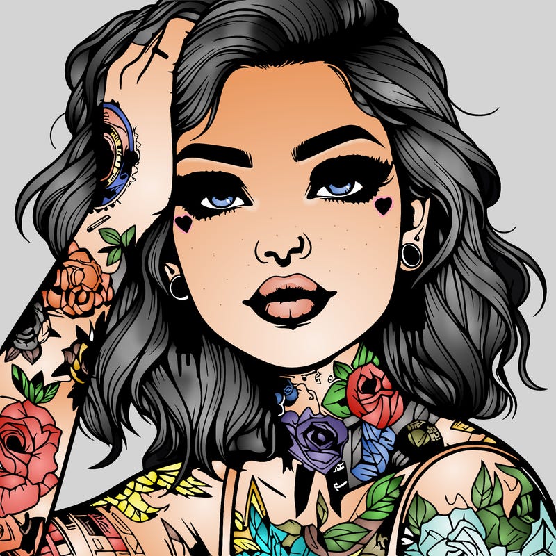 realistic girl with tattoos all over