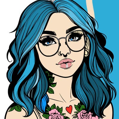 realistic girl with tattoos and glasses