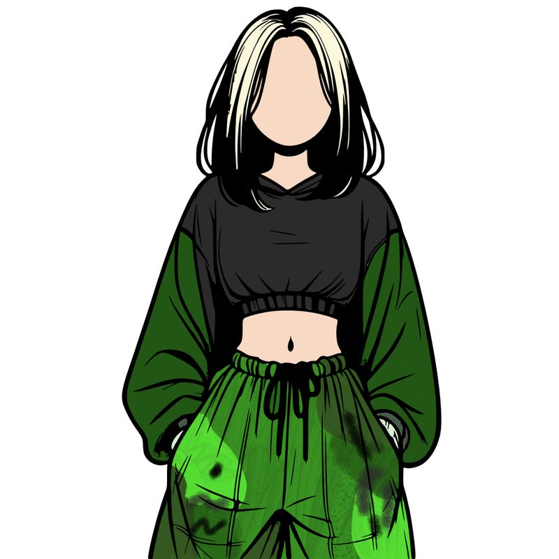 realistic girl faceless with baggy pants and a crop top