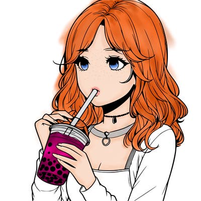 realistic girl drinking boba tea