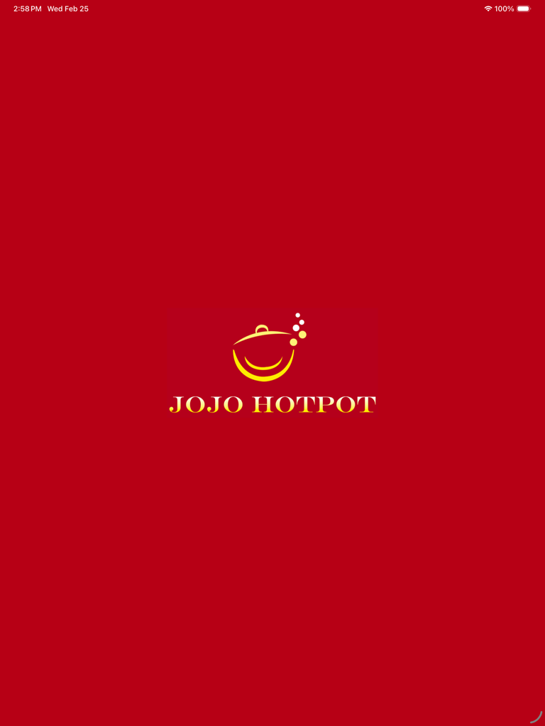 JOJO HotPot Inventory - JOJO HotPot Inventoryのスプラッシュスクリーン。赤い背景にブランドロゴが表示されています。