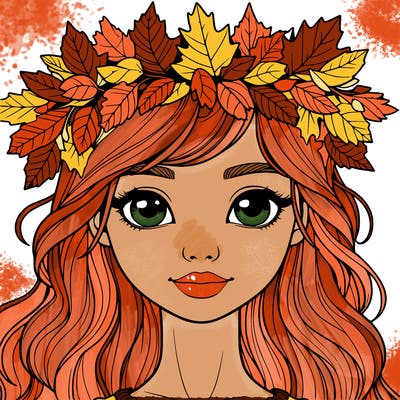realistic girl with fall leaf crown