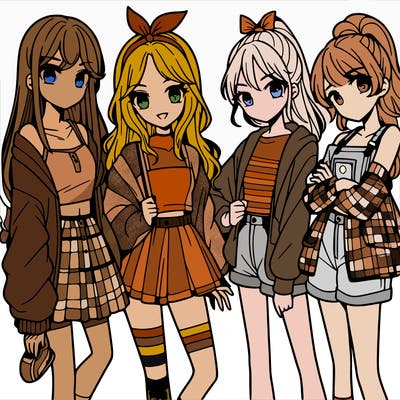 teen manga girls group of 4