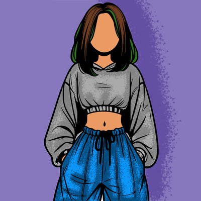 realistic girl faceless with baggy pants and a crop top