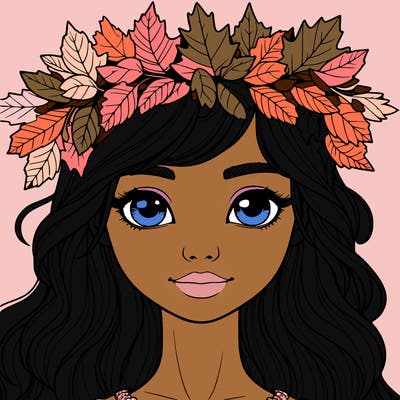 realistic girl with fall leaf crown