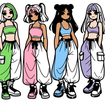 girls with crop top with baggy pants