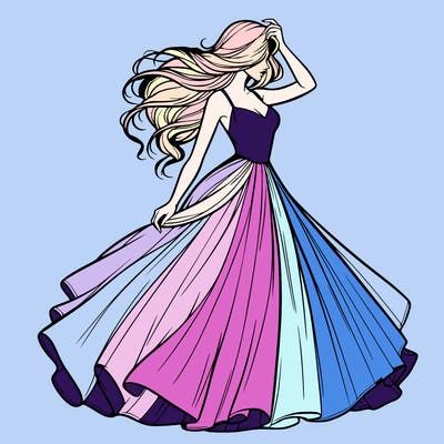 realistic woman with dress flowing in the wind