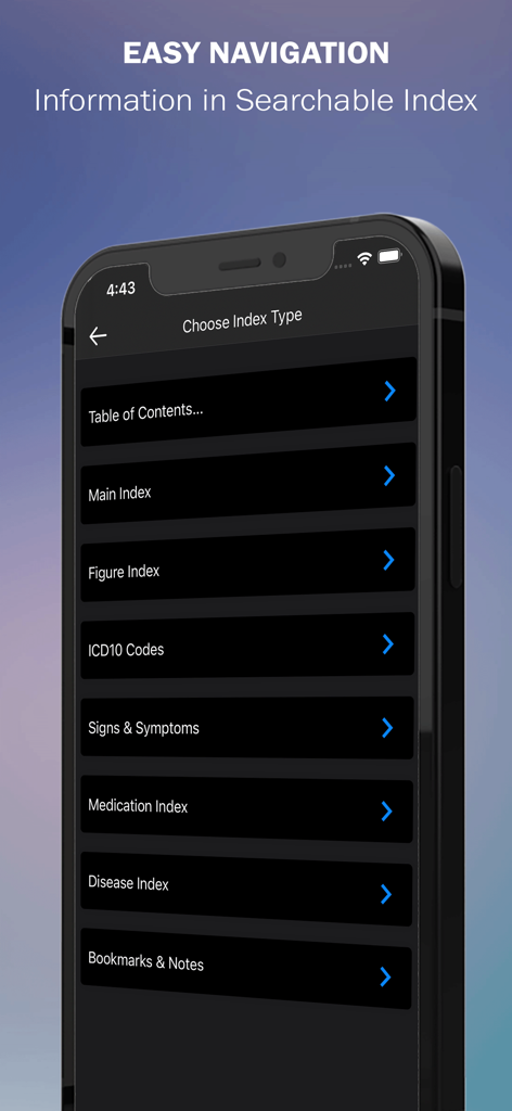 Saunders Nursing Drug Handbook - Saunders Nursing Drug Handbook app searchable index menu showing categories like Medication Index and Signs and Symptoms on a smartphone.