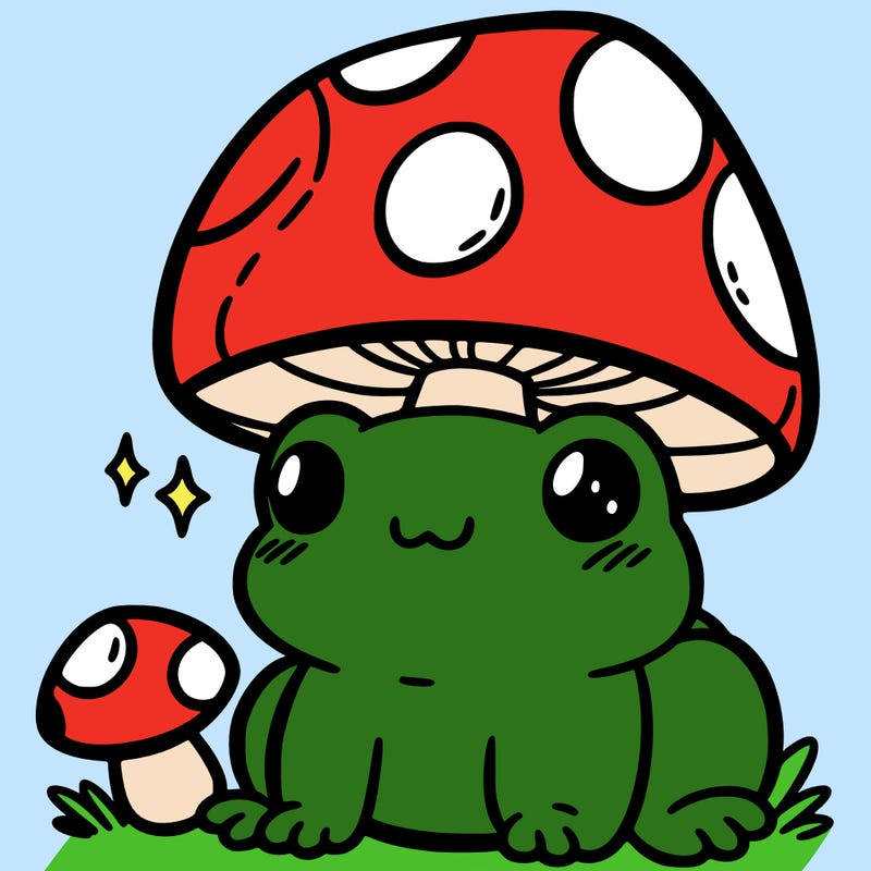 a cute frog with a mushroom hat