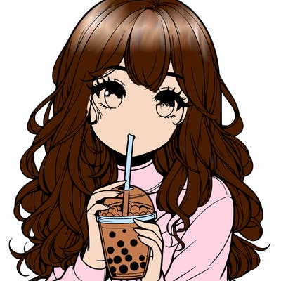 realistic girl drink a boba