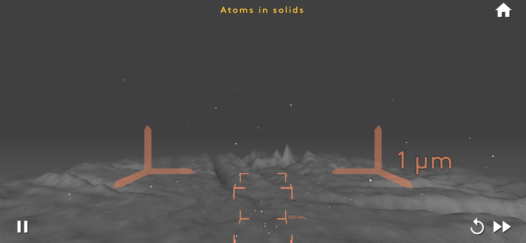 MEL VR Science Simulations - A 3D scientific simulation of atoms in solids with a one micrometer scale marker