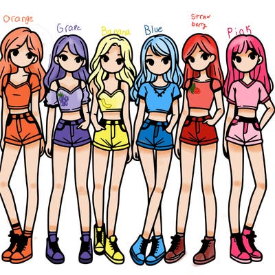 a group of girls wearing crop tops and shorts