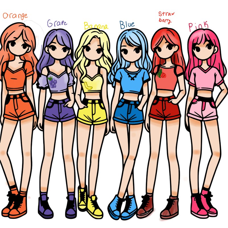 a group of girls wearing crop tops and shorts