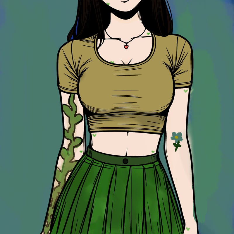 realistic girl wearing crop top and skirt