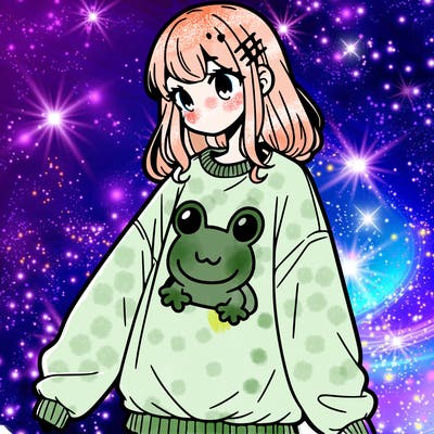 girl wearing frogging sweatshirt