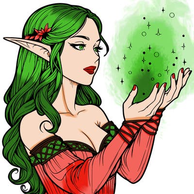 realistic elf girl doing magic
