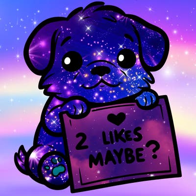 a puppy holding a sign that says 2 likes maybe?