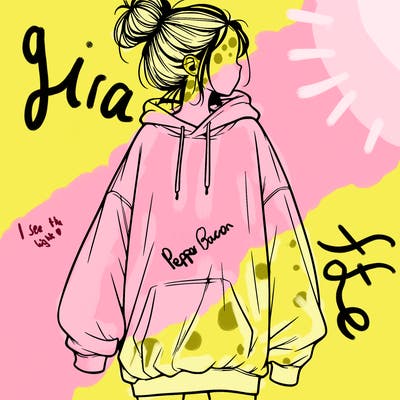 realistic girl with a oversized sweatshirt on and a bun