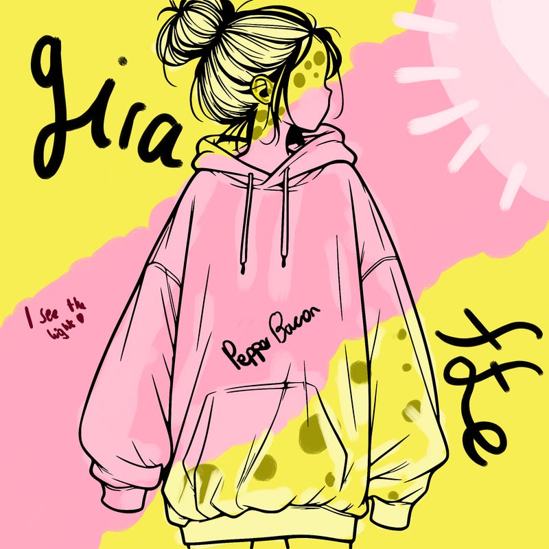 realistic girl with a oversized sweatshirt on and a bun