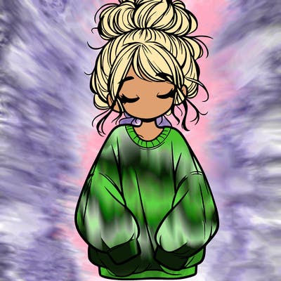 girl with baggy sweatshirt and messy bun