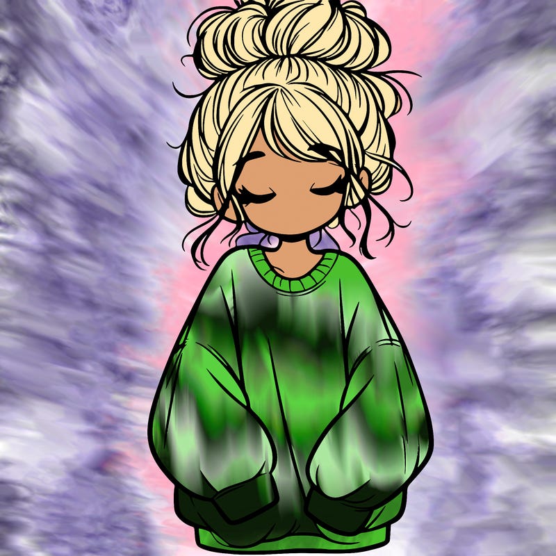 girl with baggy sweatshirt and messy bun