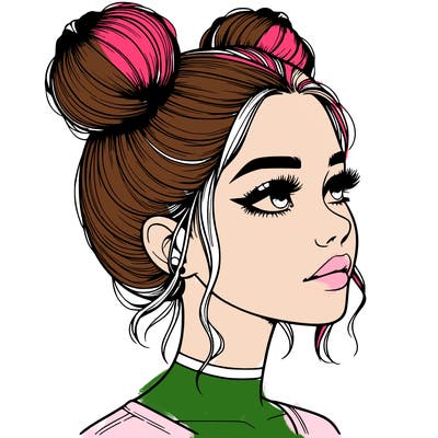realistic girl with buns on the top of her head
