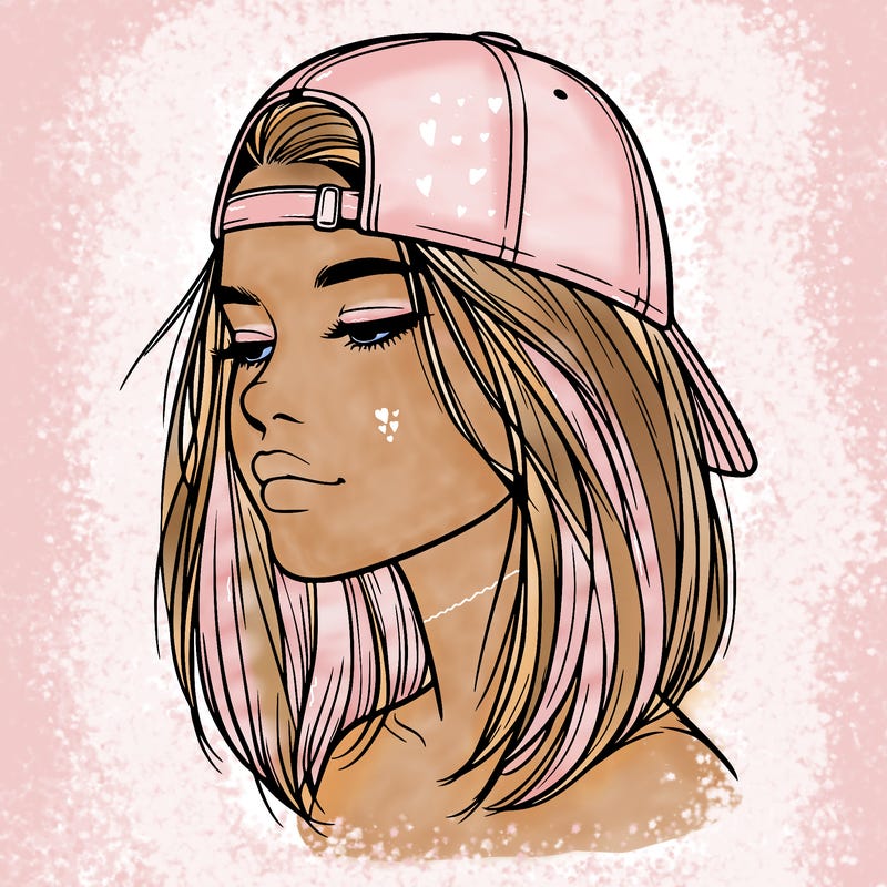 realistic  girl with a backwards hat