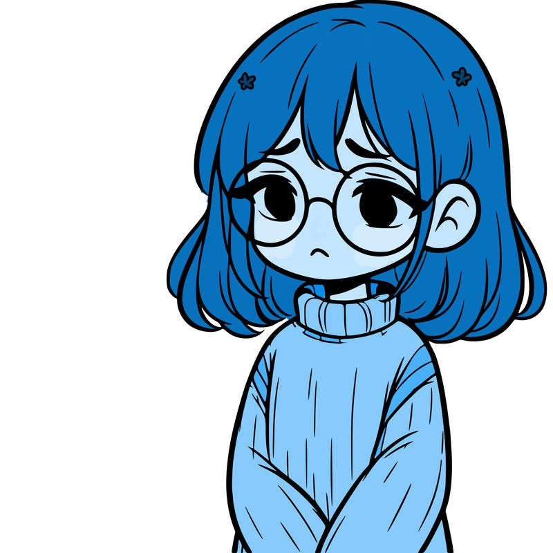 sad girl with glasses in a sweater