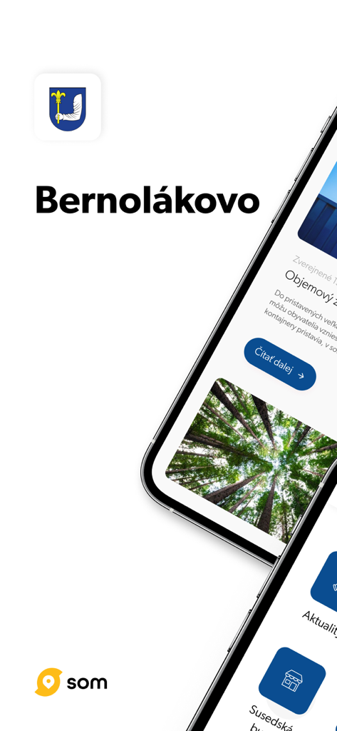 Home screen of the Bernolakovo municipal app featuring news and community service icons