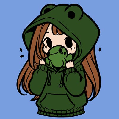 a girl holding a froggy hoodie