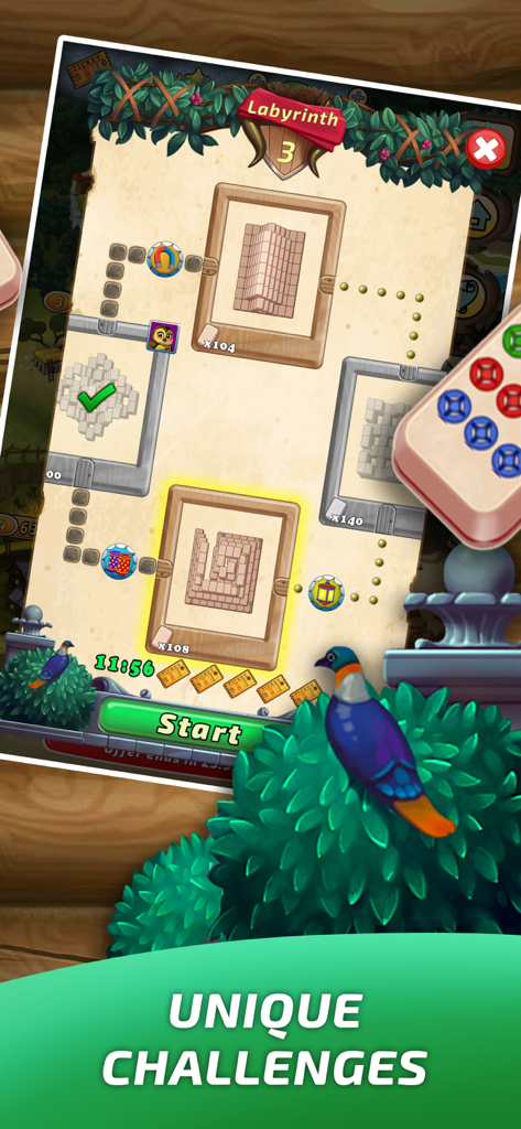 Mahjong Village Solitaire game - Labyrinth game mode in Mahjong Village showing unique board challenges