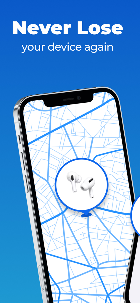 Air Finderアプリで紛失したAirPodsの位置を示す地図を表示するiPhone画面。