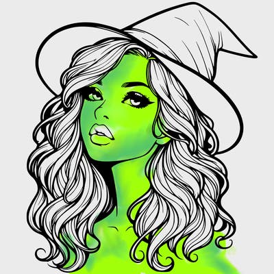 realistic witch girl with wavy hair and lips