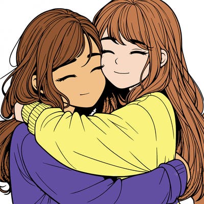 realistic two girls hugging