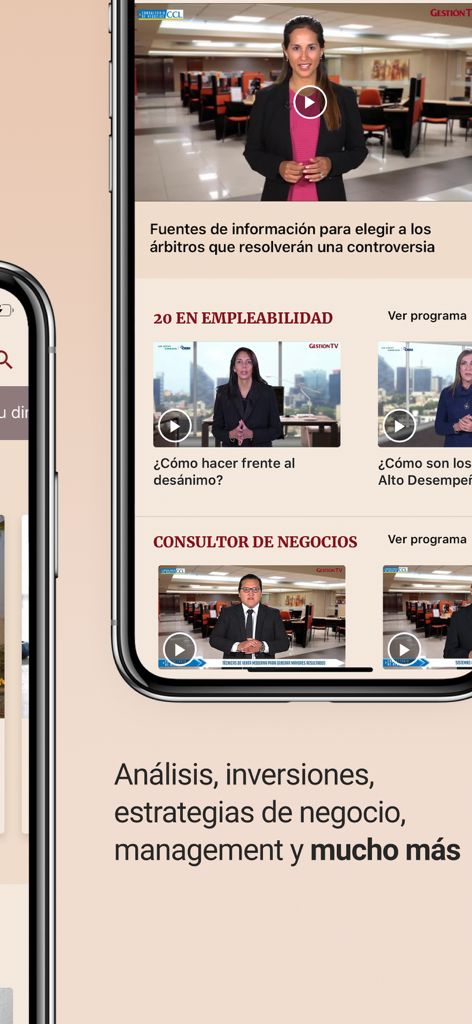 Smartphone che mostra l'app Gestion con notizie video di affari e analisi economiche