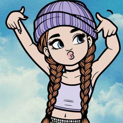 realistic teenage girl with braids and a beanie and crop top doing 🫶🏼