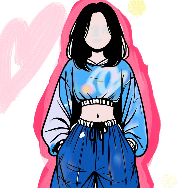 realistic girl faceless with baggy pants and a crop top