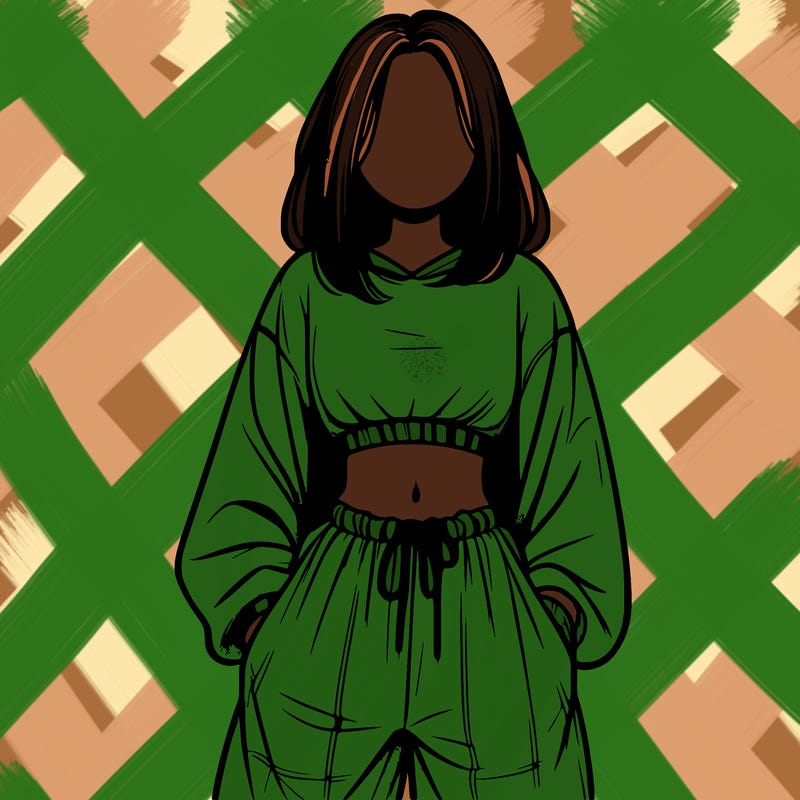 realistic girl faceless with baggy pants and a crop top