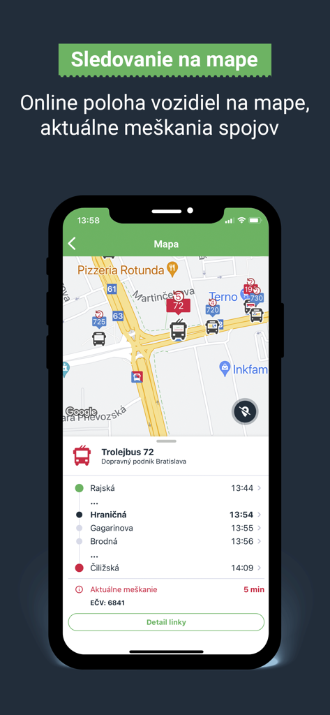 Interface de l'application Ubian montrant le suivi des bus en temps réel et les retards sur une carte.