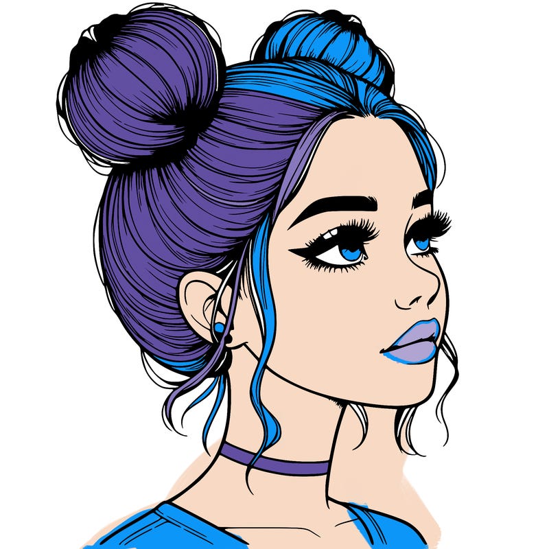 realistic girl with buns on the top of her head