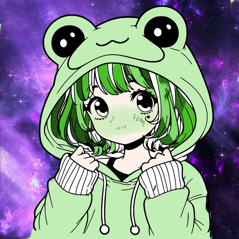 a cute teenage girl wearing a frog hoodie