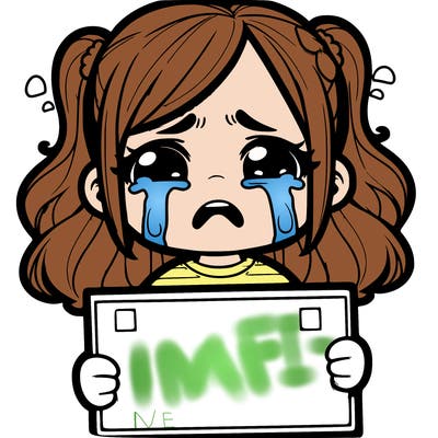 crying girl with sign