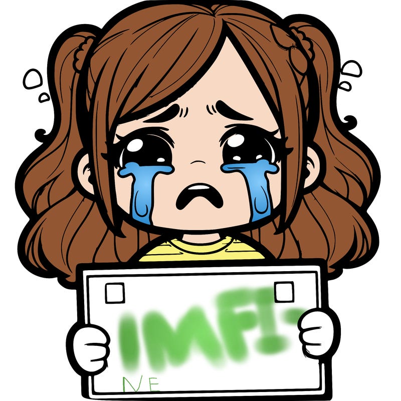 crying girl with sign