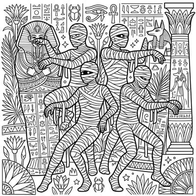 Step into the captivating world of ancient Egypt with this dynamic mummy coloring page, designed especially for teens. Immerse yourself in intricate details and bring these mysterious figures to life with your unique color palette.