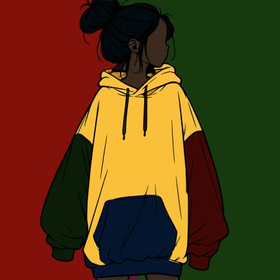 realistic girl with a oversized sweatshirt on and a bun