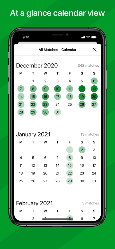 Live Football On TV - A mobile screen showing the Live Football On TV app calendar view with scheduled match dates
